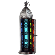 Teelichthalter - Windlicht - Orientalisch - 7 Chakren - Silber - Eisen & buntes Glas - ca. 8,5x30cm