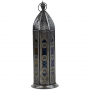 Teelichthalter - Windlicht - Orientalisch - 7 Chakren - Silber - Eisen & buntes Glas - ca. 8,5x30cm