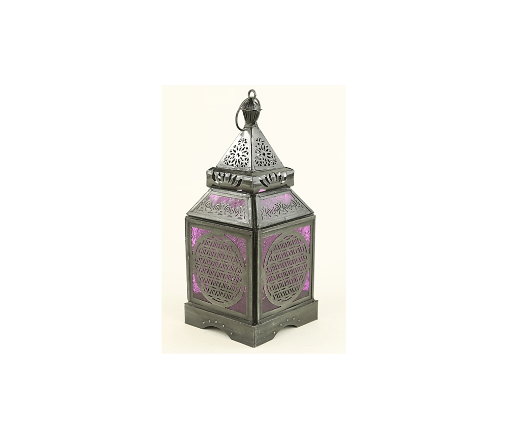 Teelichthalter - Windlicht - Orientalisch - Blume des Lebens - Silber - Eisen & buntes Glas - ca. 8,5x30cm