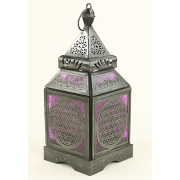 Teelichthalter - Windlicht - Orientalisch - Blume des Lebens - Silber - Eisen & buntes Glas - ca. 8,5x30cm