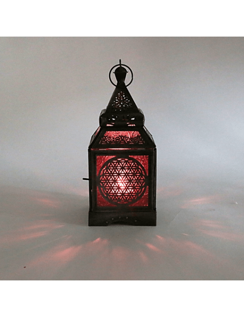 Teelichthalter - Windlicht - Orientalisch - Blume des Lebens - Silber - Eisen & buntes Glas - ca. 8,5x30cm