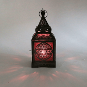 Teelichthalter - Windlicht - Orientalisch - Blume des Lebens - Silber - Eisen & buntes Glas - ca. 8,5x30cm