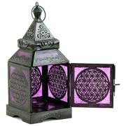 Teelichthalter - Windlicht - Orientalisch - Blume des Lebens - Silber - Eisen & buntes Glas - ca. 8,5x30cm