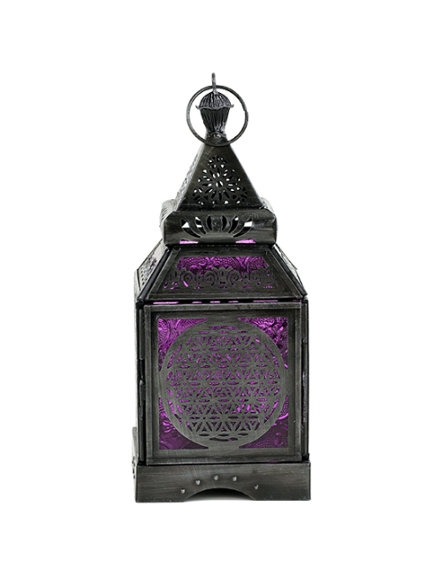Teelichthalter - Windlicht - Orientalisch - Blume des Lebens - Silber - Eisen & buntes Glas - ca. 8,5x30cm