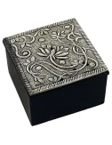 Schmuckkästchen - Aufbewahrungskästchen - Lotus - Quadratisch - Holz & Aluminium -Silber - ca. 6x6x4 cm