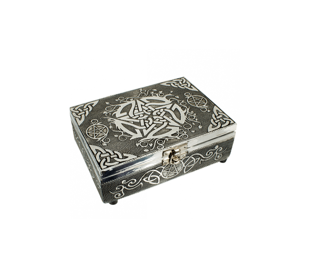 Schmuckkästchen - Aufbewahrungskästchen - Pentagramm - Rechteckig - schwarz/silber - ca. 18x13x6 cm
