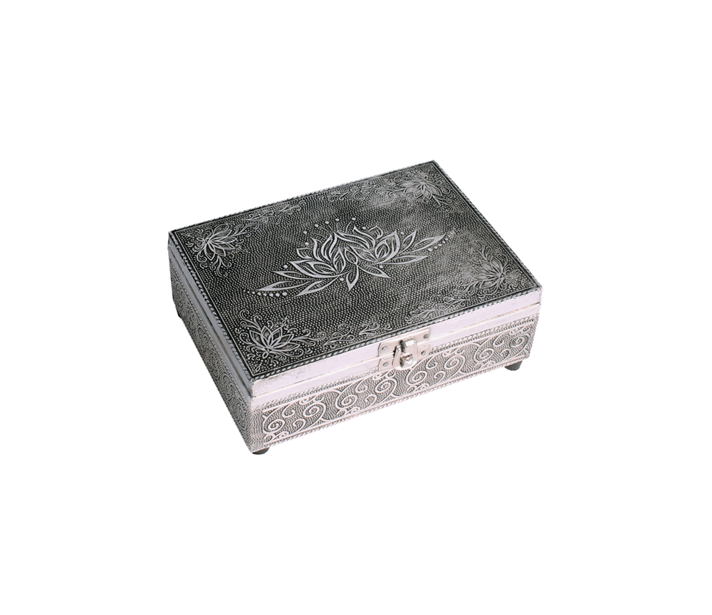 Schmuckkästchen - Aufbewahrungskästchen - Lotus - Rechteckig - schwarz/silber - ca. 18x13x6 cm