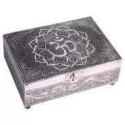 Schmuckkästchen - Aufbewahrungskästchen - OM - Rechteckig - schwarz/silber - ca. 18x13x6 cm