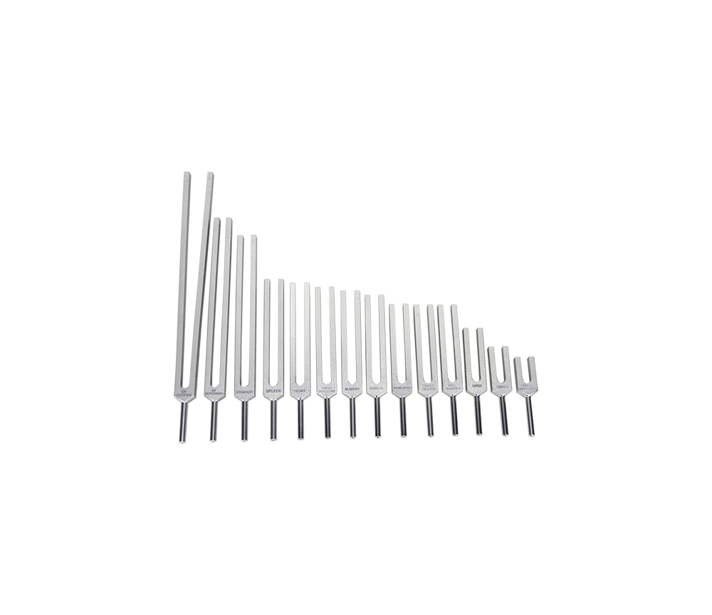 Stimmgabel - Meridian Set - 12 Meridiane + 2 zen. Gefäße - aus Aluminium - 14 er Set - ca. 40x37 cm