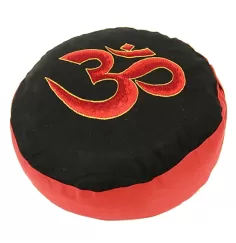 Yogi & Yogini - Kissen - Meditationskissen - Rund - Ohm - Baumwolle - Schwarz/Rot - ca. 33x13 cm