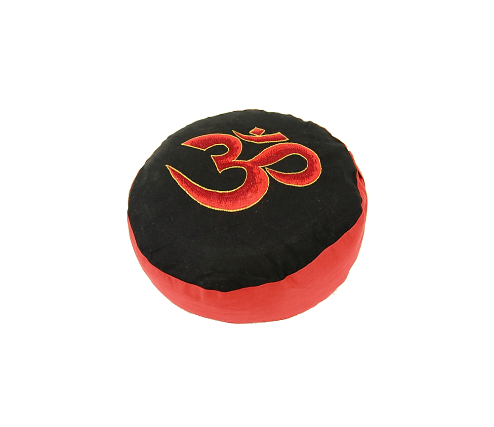 Yogi & Yogini - Kissen - Meditationskissen - Rund - Ohm - Baumwolle - Schwarz/Rot  - ca. 33x13 cm
