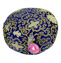 Yogi & Yogini - Kissen - Meditationskissen - Rund - Lotus - Blau/Gold - ca. 33x13 cm