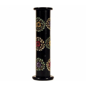 Räucherstäbchenhalter - Säule - Blume - Speckstein - Schwarz  - ca. 28x6,5cm