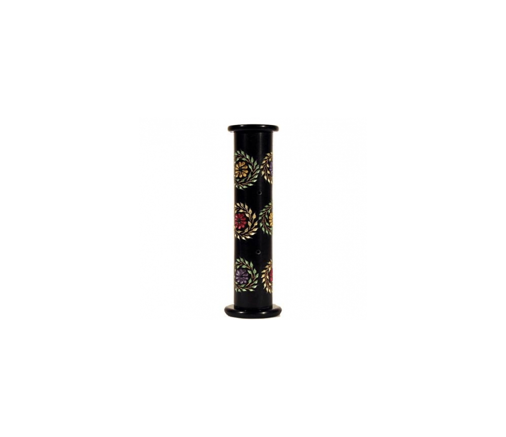 Räucherstäbchenhalter - Säule - Blume - Speckstein - Schwarz - ca. 28x6,5cm