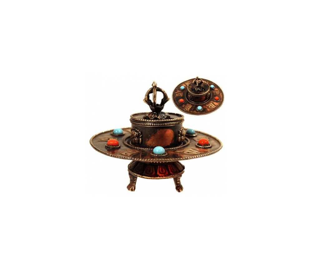 Räucherstäbchenhalter - Tibetisch - Metall mit Steinverzierung - ca. 10x8cm