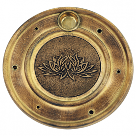 Räucherstäbchen - & Weihrauchkegel Halter - Lotus - Holz- Gold - Rund - ca. 10cm