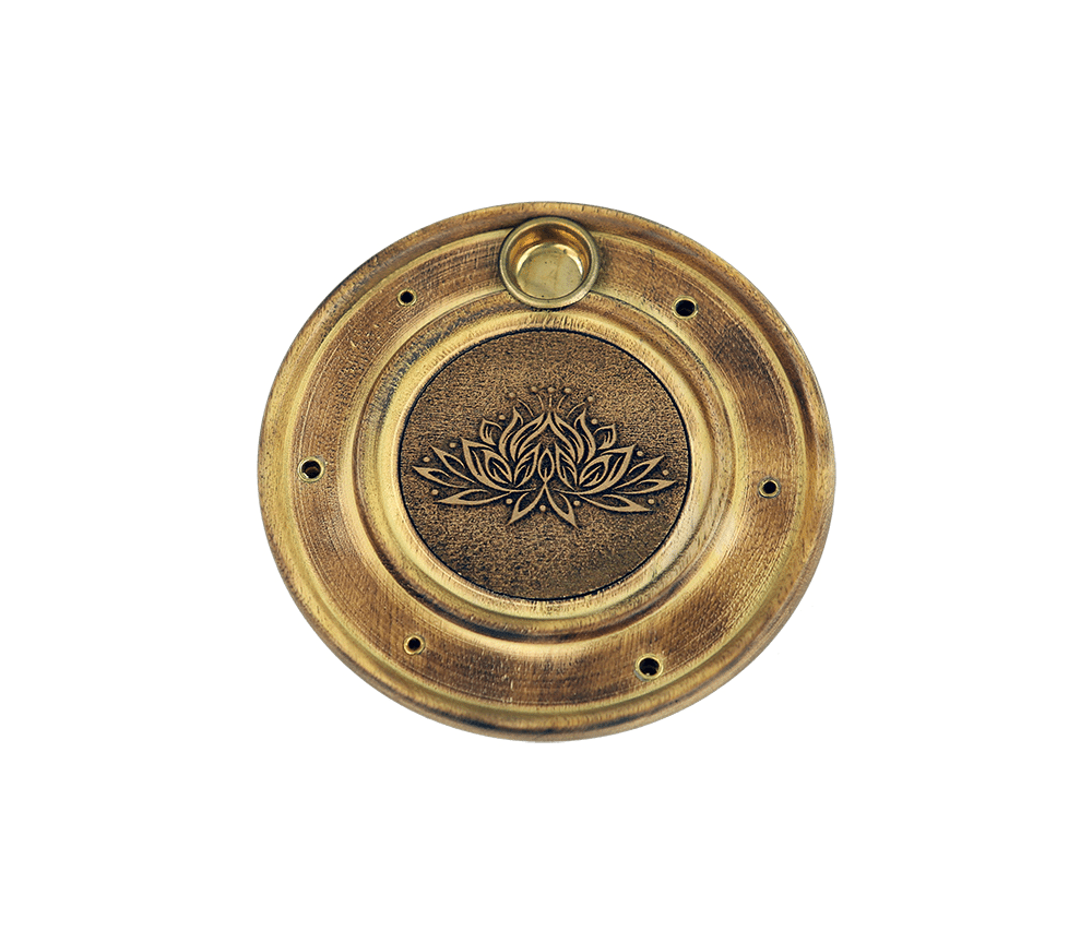 Räucherstäbchen - & Weihrauchkegel Halter - Lotus - Holz- Gold - Rund - ca. 10cm