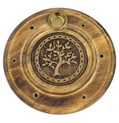 Räucherstäbchen - & Weihrauchkegel Halter - Baum des Lebens - Holz- Gold - Rund - ca. 10cm