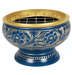 Räuchergefäß - für Kohle - Messing - blau - ca. 7,5x5,5cm