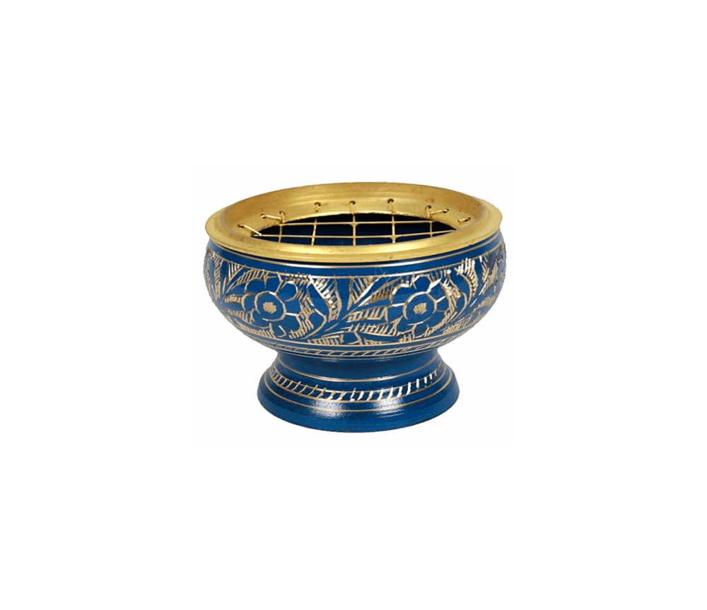 Räuchergefäß -  für Kohle - Messing - blau - ca. 7,5x5,5cm
