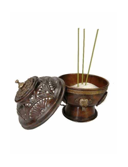 Räuchergefäß -  für Kohle - Messing - Antikoptik - zum Aufhängen & Schwenken ca. 12cm