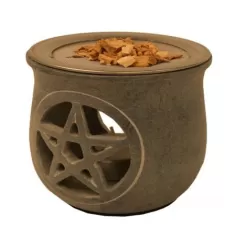 Räuchergefäß - Pentagramm - mit Sieb für Teelicht - Speckstein - grau - ca. 8,5x9cm