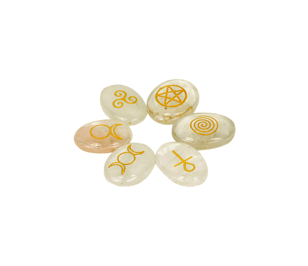 Edelstein / Heilstein - Set aus 6 Wicca Steinen - Bergkristall - Gold - ca. 3,3x2,3cm