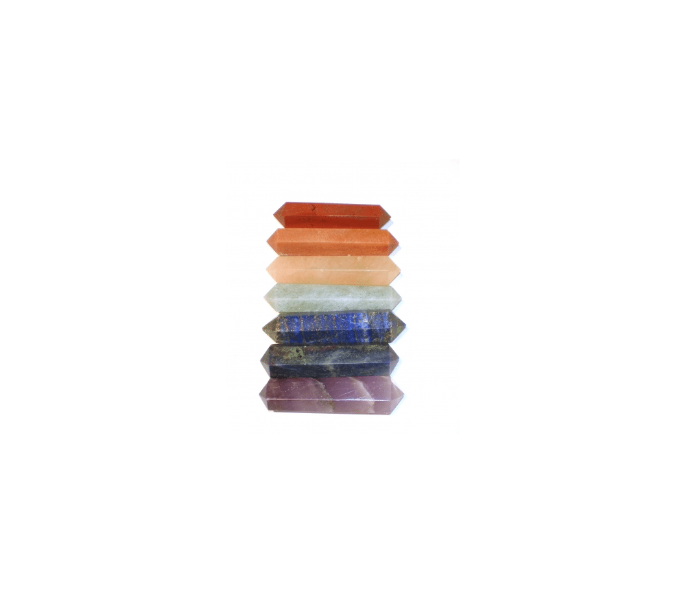 Edelstein / Heilstein - Set aus 7 Chakra Stäben mit Doppelspitze - ca. 3,5cm