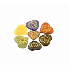 Edelstein / Heilstein - Set aus 7 Chakra Symbolsteinen Gold - Herz - ca. 3,5cm