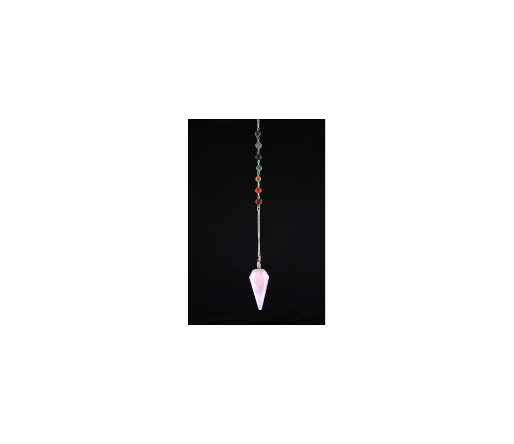 Pendel - Edelstein - Rosenquarz mit Chakrakette - Silber - ca. 3-4cm