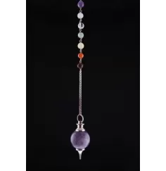 Pendel - Edelstein - Amethyst Kugel mit Chakrakette - Silber - ca. 4x2cm