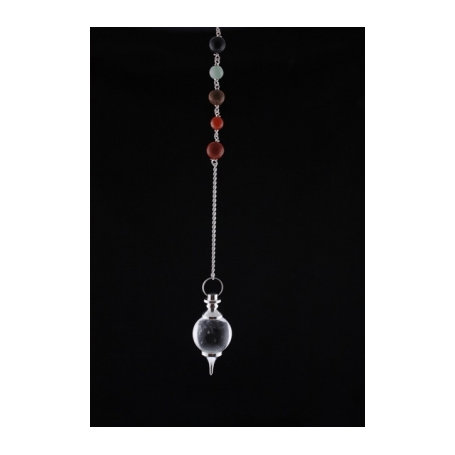 Pendel - Edelstein - Bergkristall Kugel mit Chakrakette - Silber - ca. 4,5cm