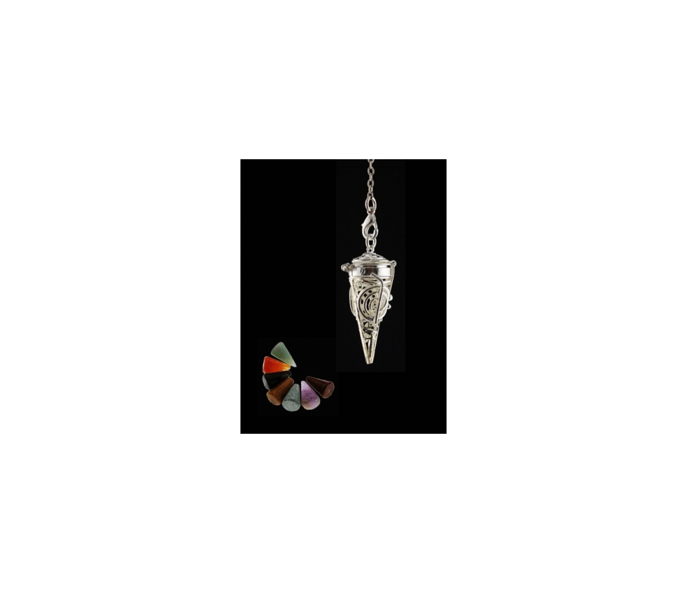 Pendel - Choku Rei - Set mit 7 Chakra Edelstein Spitzen - Silber - ca. 3,5x1,7cm