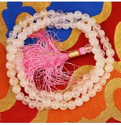 Mala - Edelstein - Rosenquarz AA-Qualität - mit passender Quaste - 108 Perlen - ca. 37,5cm