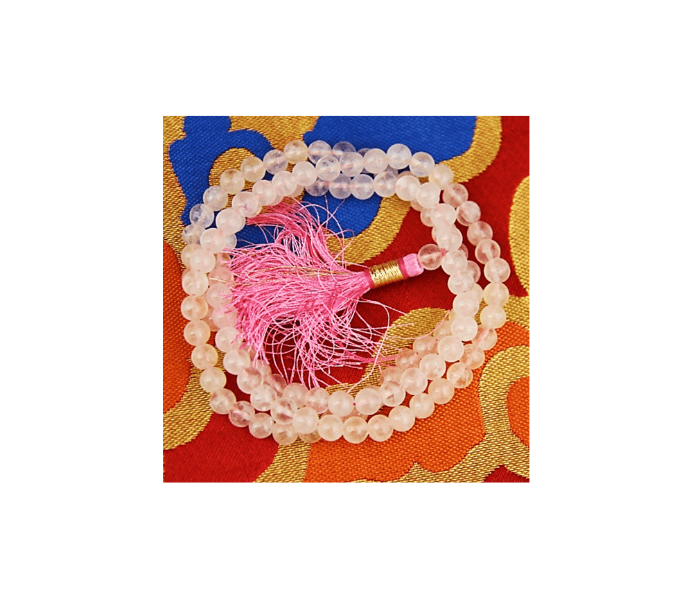 Mala - Edelstein - Rosenquarz AA-Qualität - mit passender Quaste - 108 Perlen - ca. 37,5cm