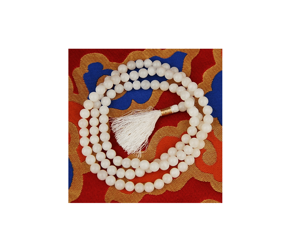 Mala - Edelstein - Achat Weiß in AA Qualtät - mit passender Quaste - 108 Perlen - ca. 34,5cm