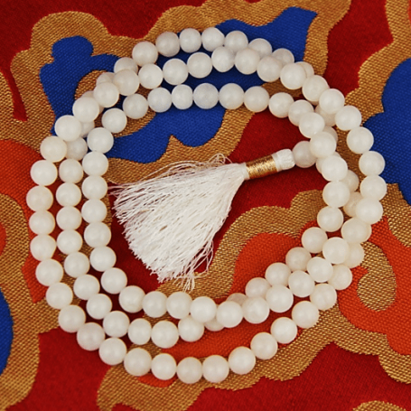 Mala - Edelstein - Achat Weiß in AA Qualtät - mit passender Quaste - 108 Perlen - ca. 34,5cm