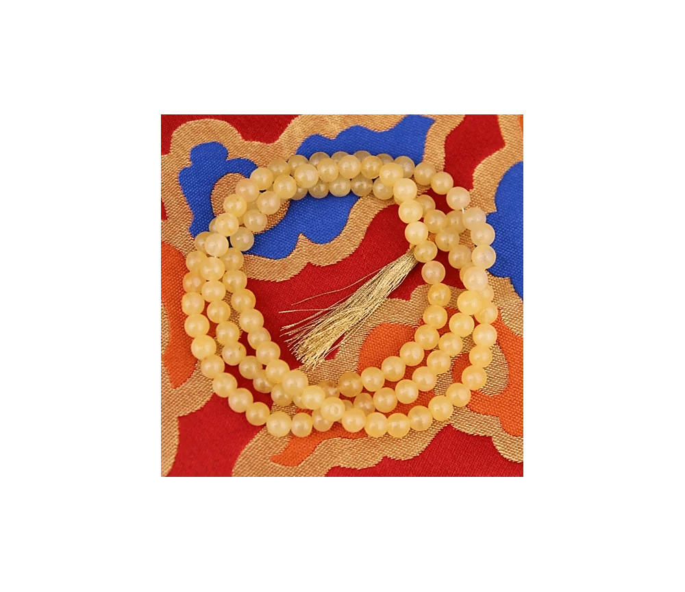 Mala - Edelstein - Goldquarz in AA Qualtät - mit passender Quaste - 108 Perlen - ca. 44cm