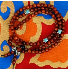 Mala - Holz mit Ziersteinen & silberfarbenen Dorje - 108 Perlen - elastisch - ca. 33,5 cm