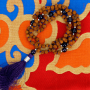 Mala - Rudraksha und Amethyst - mit violetter Quaste - 108 Perlen - ca. 40cm
