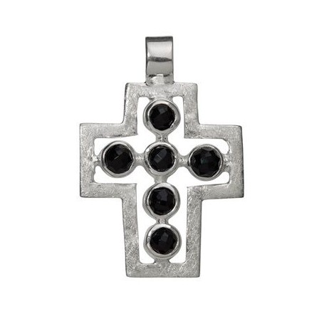 Anhänger - Passions-Kreuz mit Onyx (gef.), 925 Silber, matt