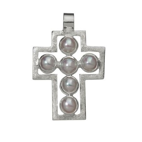 Anhänger - Passions-Kreuz, mit Perlen, 925 Silber, matt