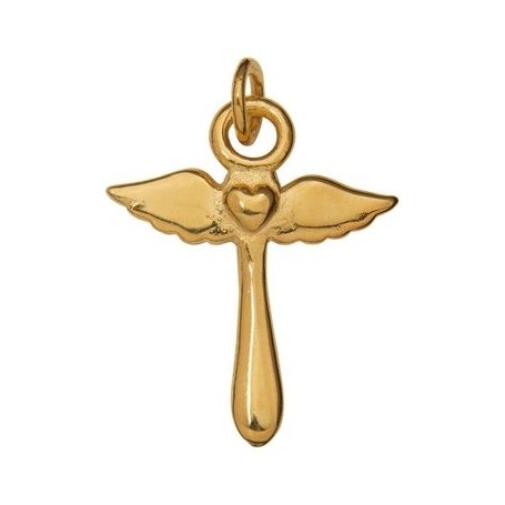 Anhänger - Herzengel-Kreuz, 925 Silber vergoldet, poliert