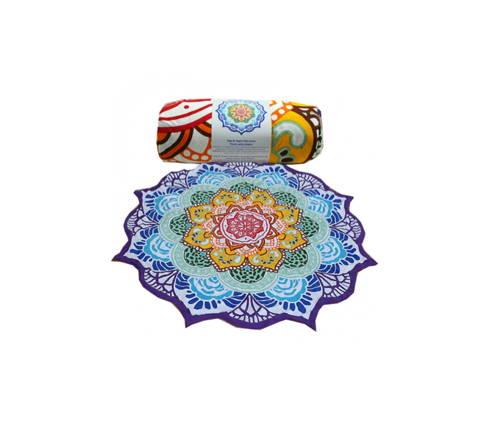 Decke - 7 Chakras - für Strand, Picknick & Freizeit - Baumwolle - Bunt -Rund - ca. 150 cm