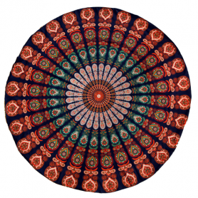 Decke - Mandala - für Strand, Picknick & Freizeit - Baumwolle - Blau/Orange -Rund - ca. 150 cm