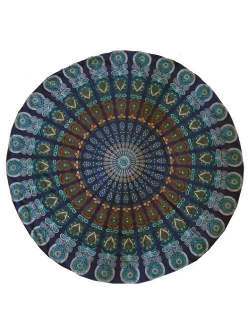Decke - Mandala - für Strand, Picknick & Freizeit - Baumwolle - Blau/Grün -Rund - ca. 150 cm