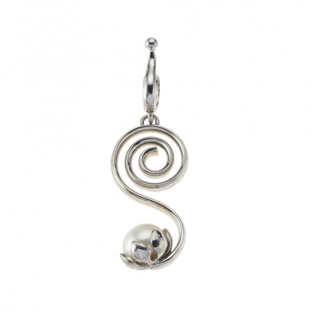 Anhänger Spirale mit Perle, 5,3cm, rhodiniert