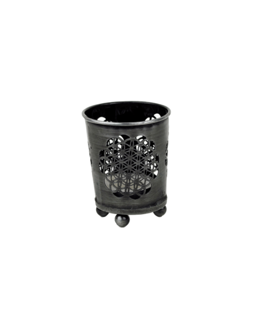 Teelichthalter - Blume des Lebens - mit Glas innen - Schwarz/Bronze - ca. 6x5 cm - 4er Set