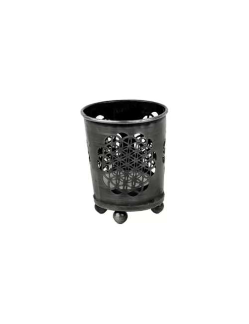Teelichthalter - Blume des Lebens - mit Glas innen - Schwarz/Bronze - ca. 6x5 cm - 4er Set