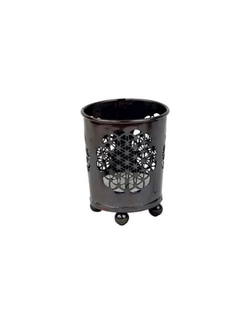 Teelichthalter - Blume des Lebens - mit Glas innen - Schwarz/Bronze - ca. 6x5 cm - 4er Set